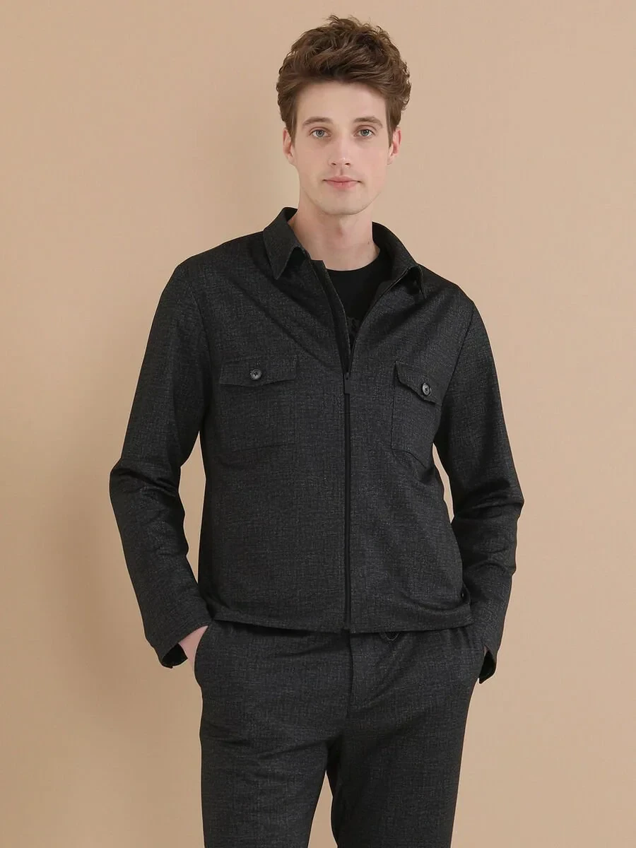 Antrasit Düz Modern Fit Örme Takım Elbise - 2