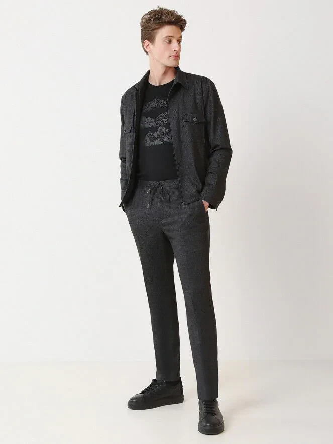 Antrasit Düz Modern Fit Örme Takım Elbise - 3