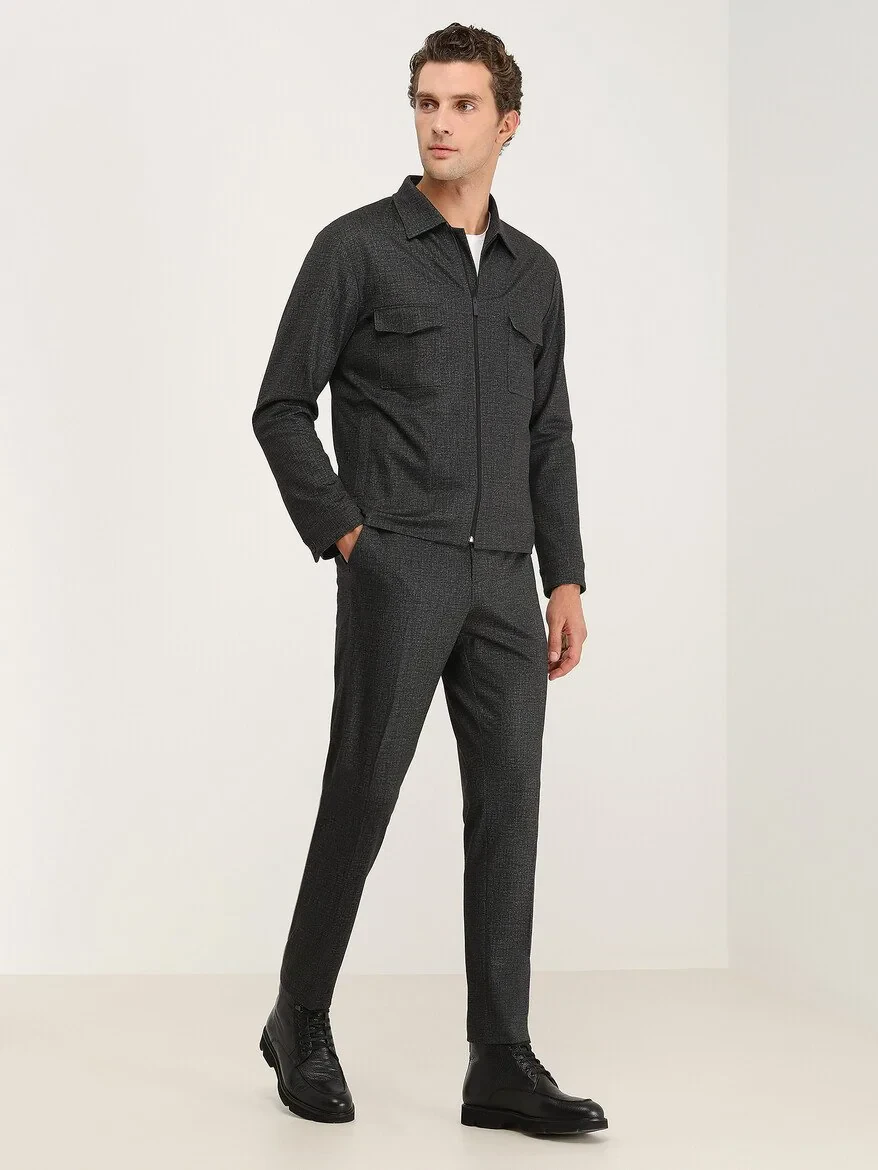 Antrasit Düz Modern Fit Örme Takım Elbise - 5