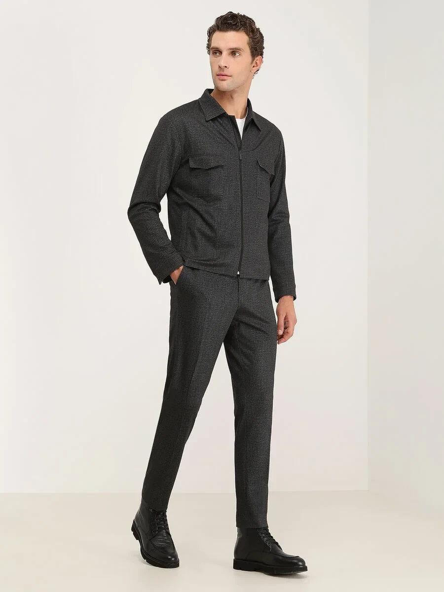Antrasit Düz Modern Fit Örme Takım Elbise - 5