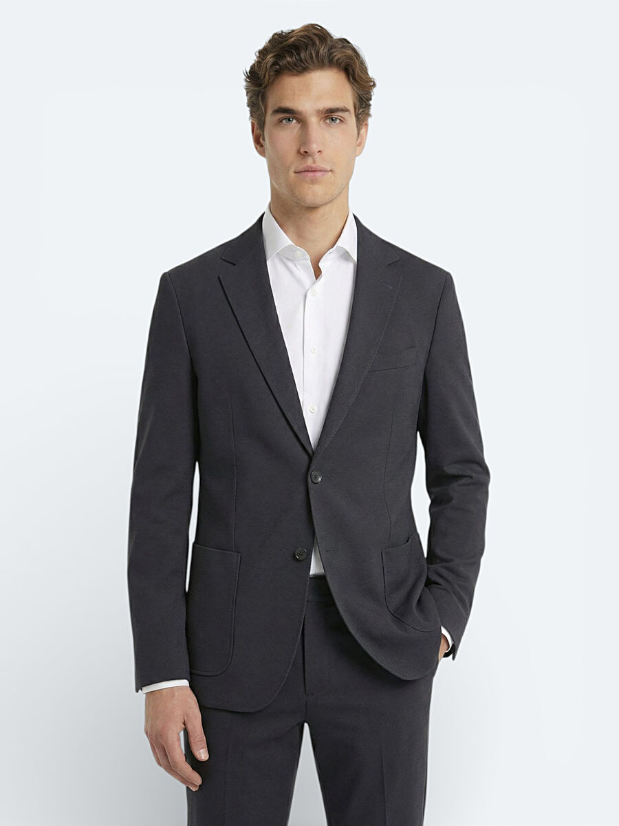 Antrasit Düz Modern Fit Örme Takım Elbise - 1