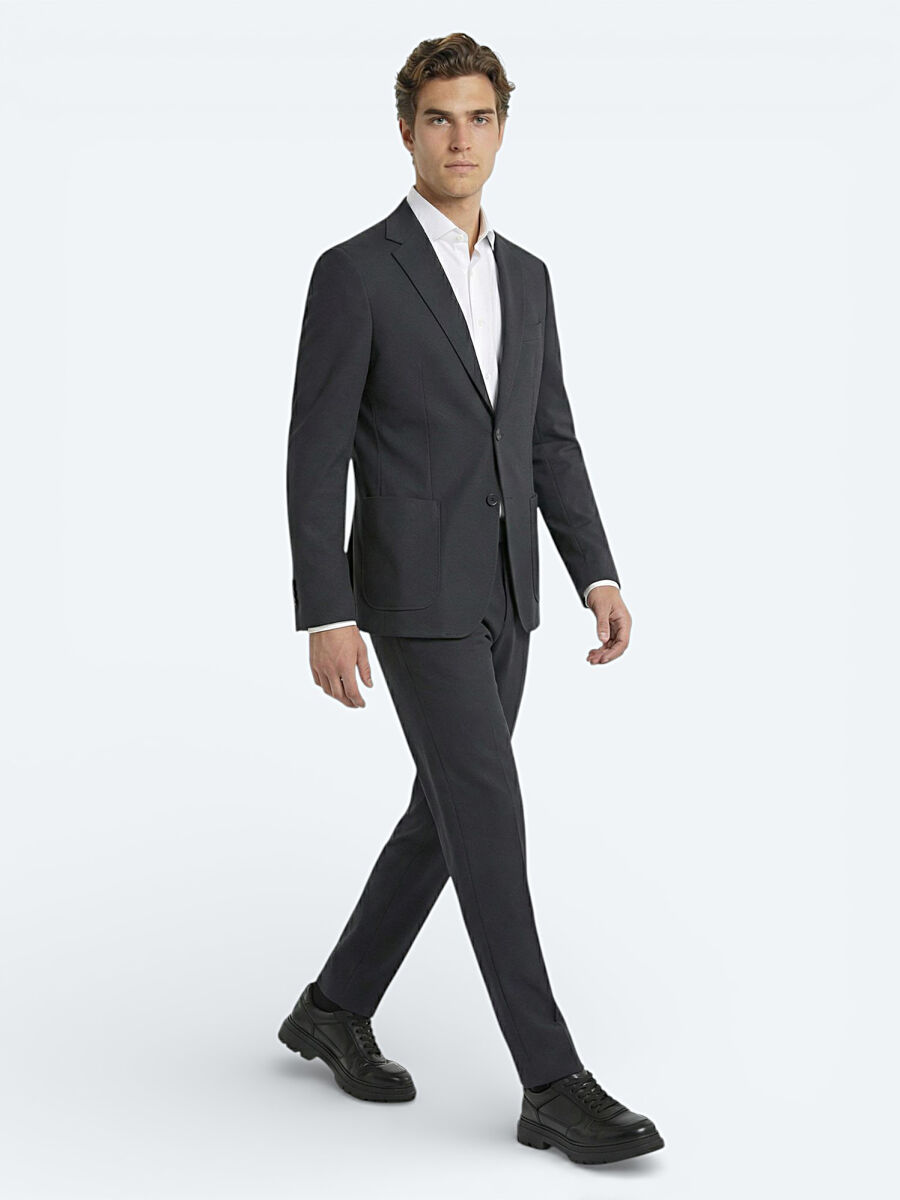 Antrasit Düz Modern Fit Örme Takım Elbise - 2