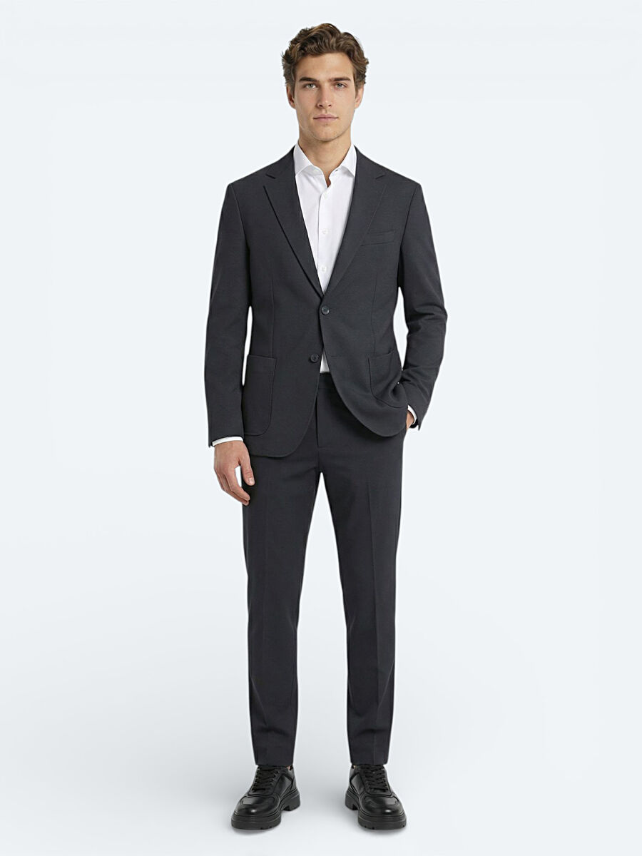 Antrasit Düz Modern Fit Örme Takım Elbise - 3