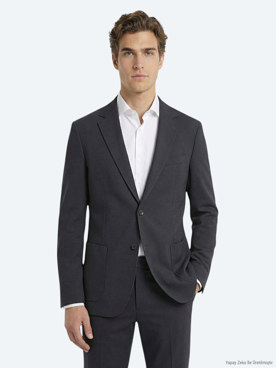 Antrasit Düz Modern Fit Örme Takım Elbise - 1