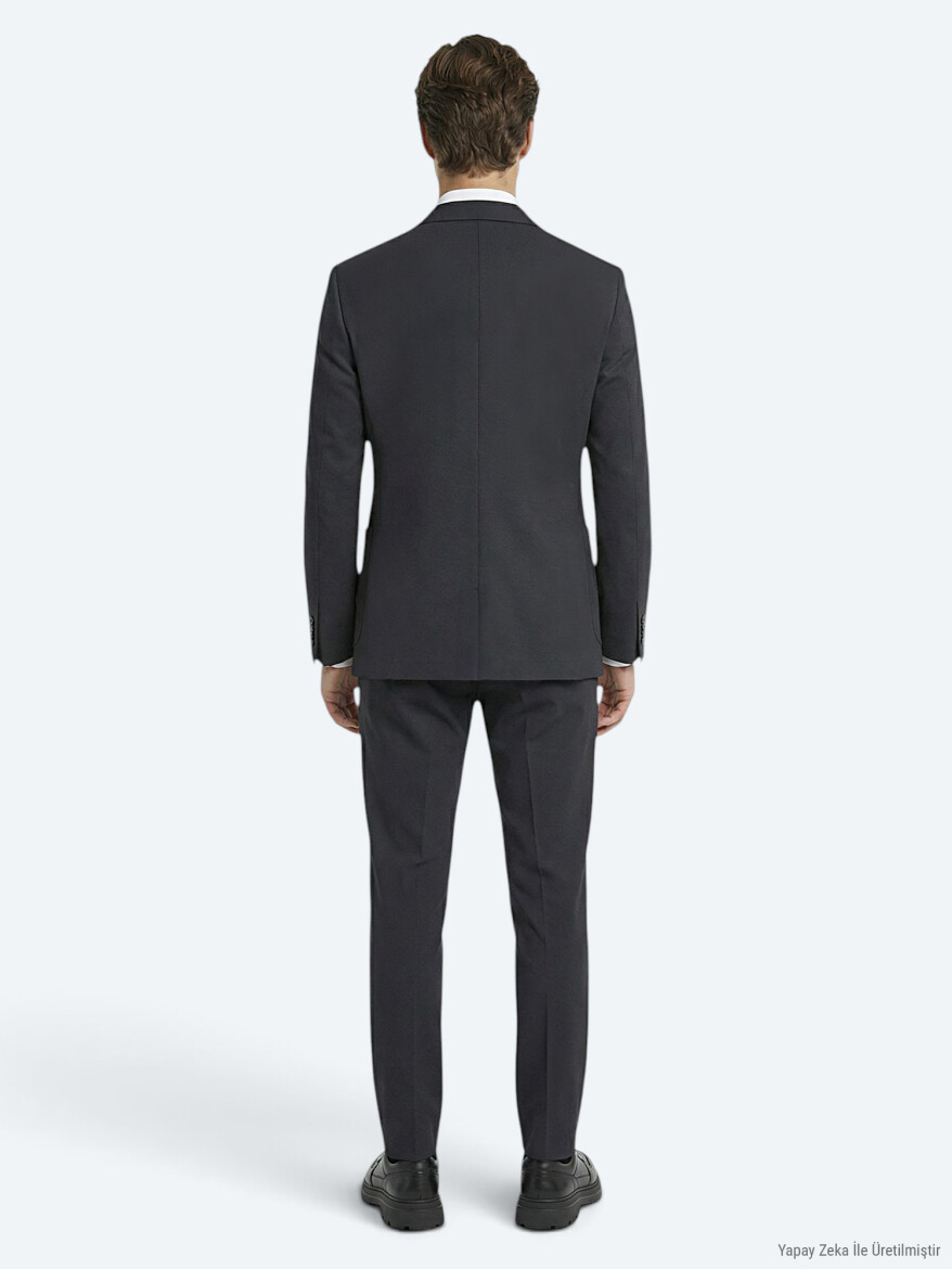 Antrasit Düz Modern Fit Örme Takım Elbise - 4