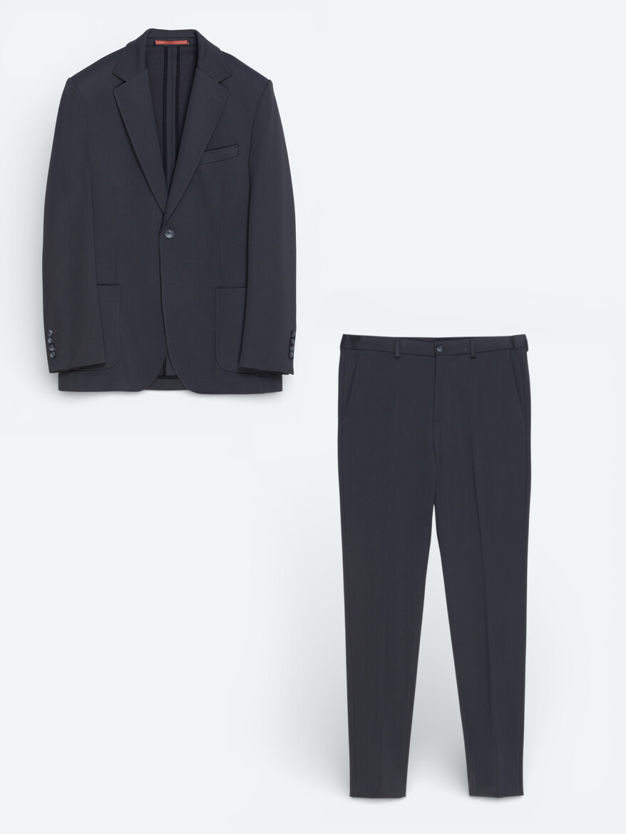 Antrasit Düz Modern Fit Örme Takım Elbise - 5