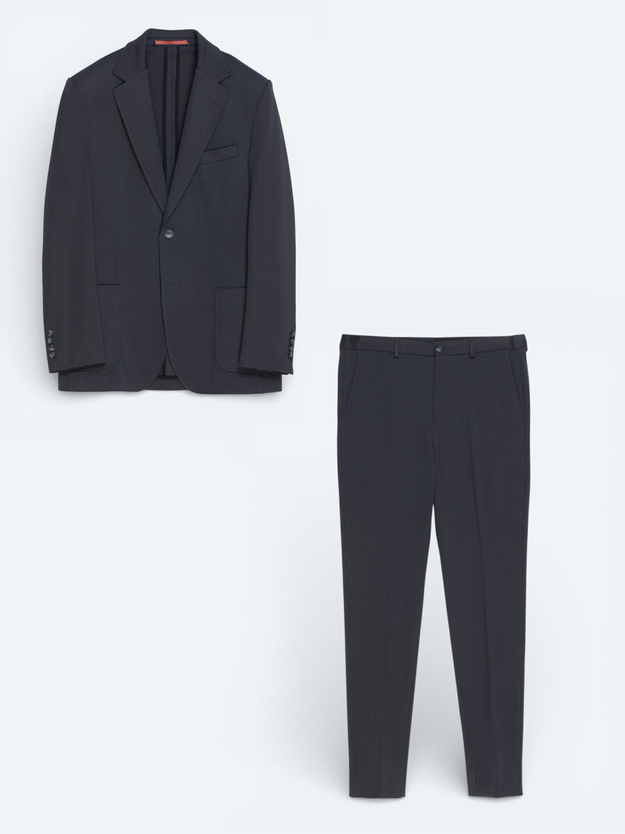 Antrasit Düz Modern Fit Örme Takım Elbise - 5