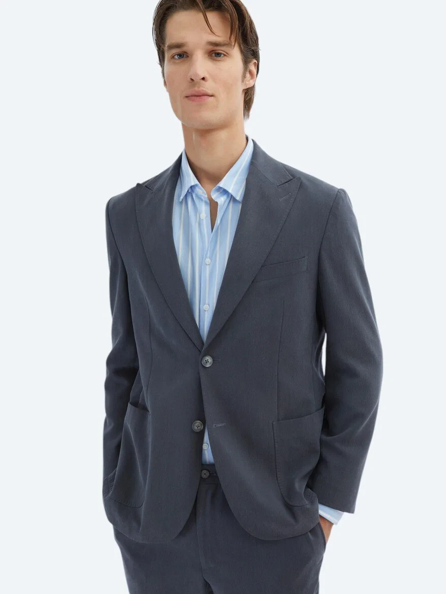 Antrasit Düz Modern Fit Takım Elbise - 4
