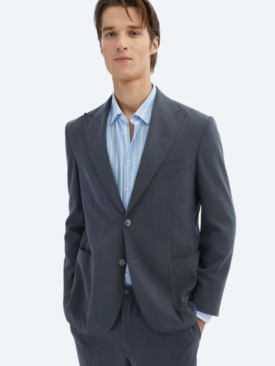 Antrasit Düz Modern Fit Takım Elbise - 4