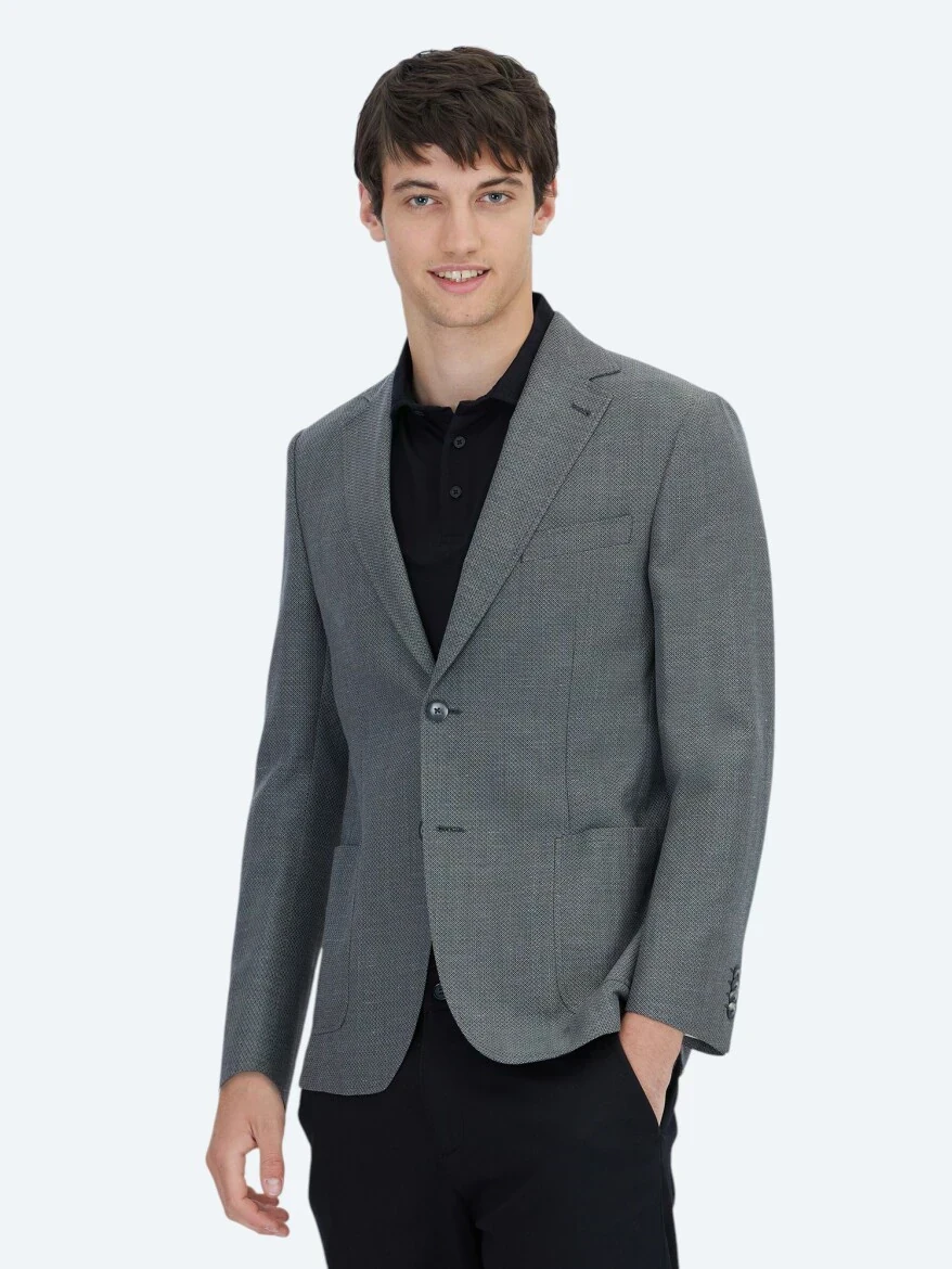 Antrasit Düz Modern Fit Yün Karışımlı Ceket - 1