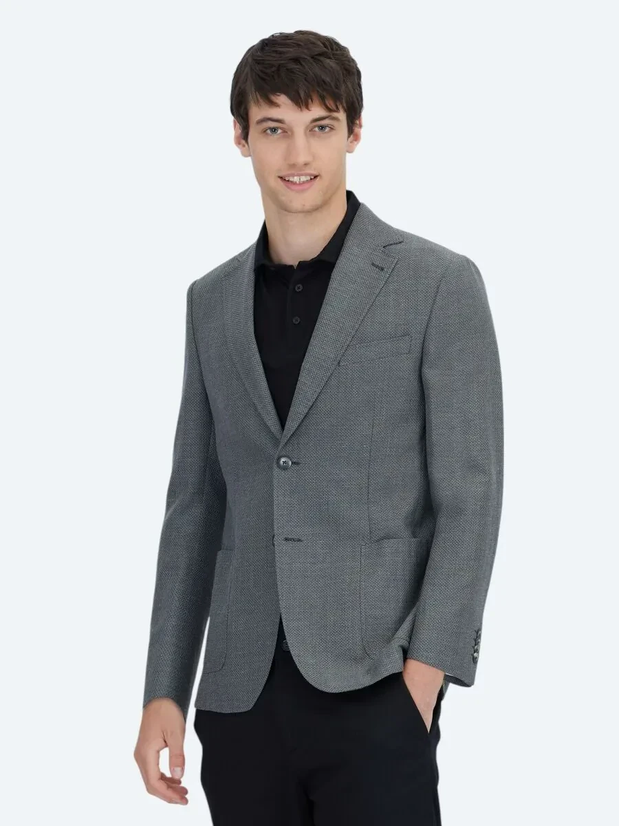 Antrasit Düz Modern Fit Yün Karışımlı Ceket - 1