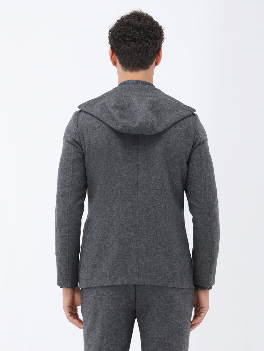 Antrasit Düz Modern Fit Yün Karışımlı Takım Elbise - 12