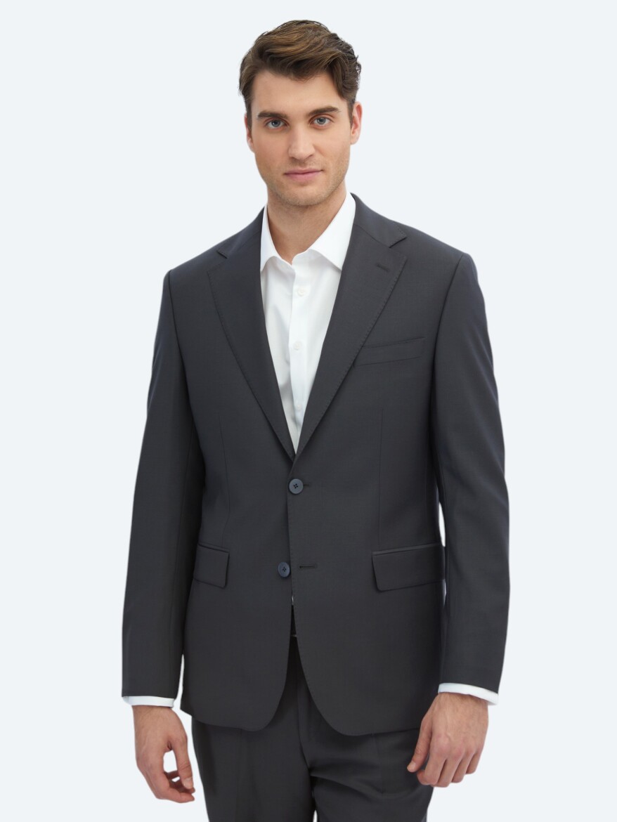 Antrasit Düz Modern Fit Yün Karışımlı Takım Elbise 