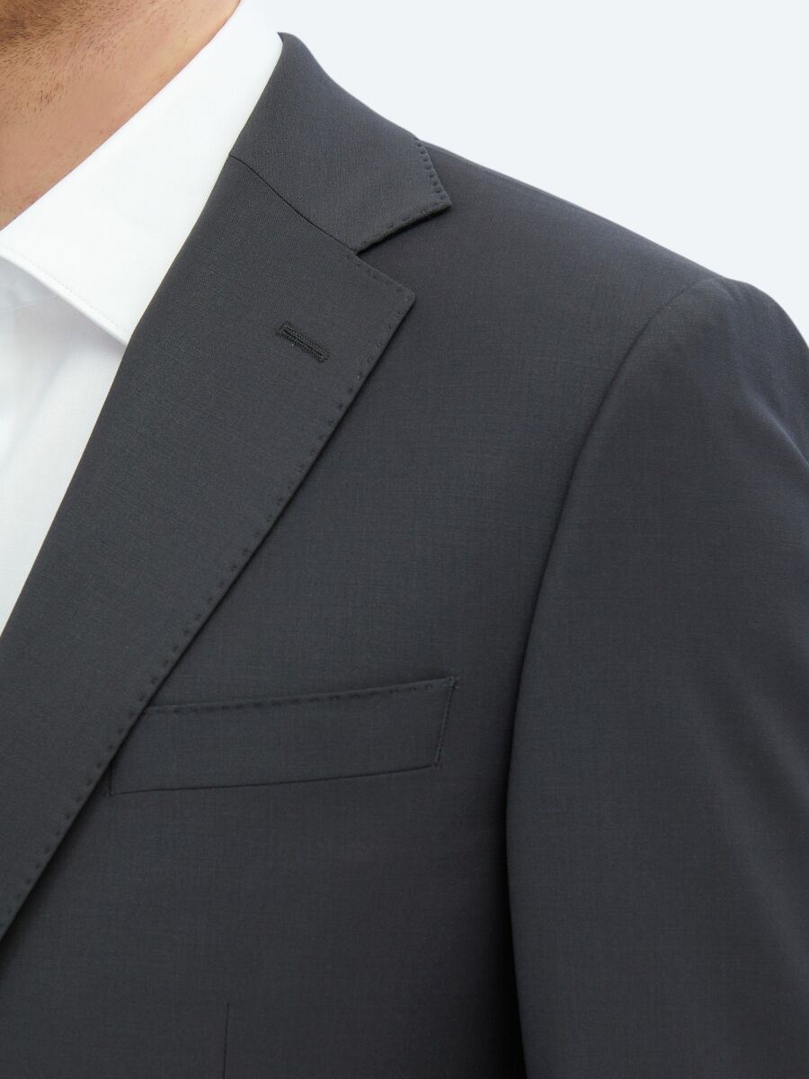 Antrasit Düz Modern Fit Yün Karışımlı Takım Elbise - 5