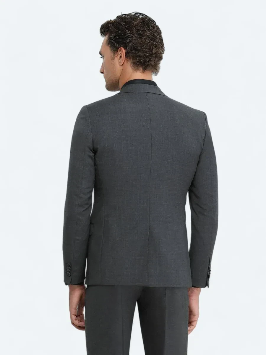 Antrasit Düz Modern Fit Yün Karışımlı Takım Elbise - 5