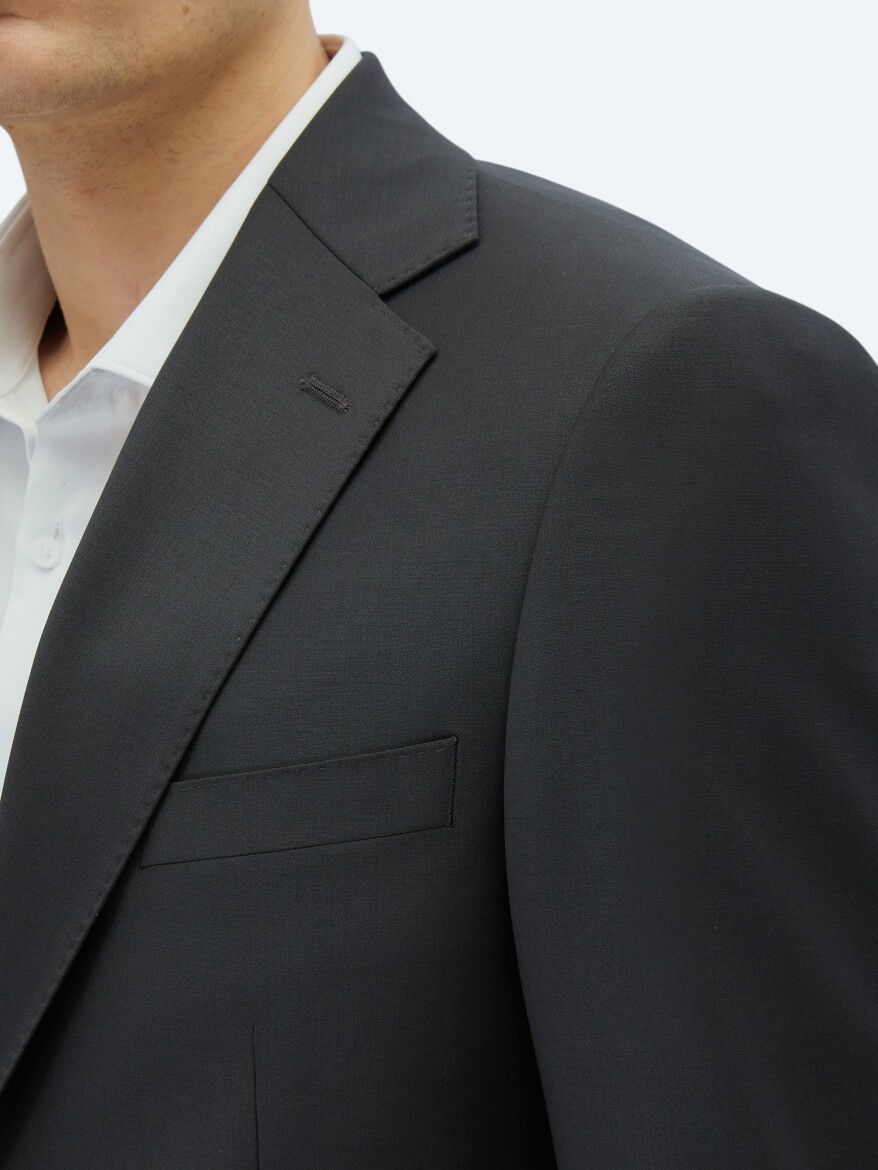 Antrasit Düz Modern Fit Yün Karışımlı Takım Elbise - 4