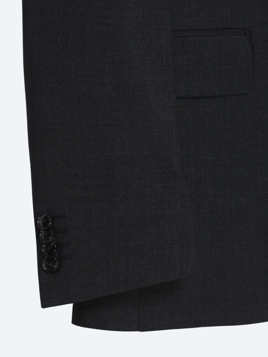 Antrasit Düz Modern Fit Yün Karışımlı Takım Elbise - 9