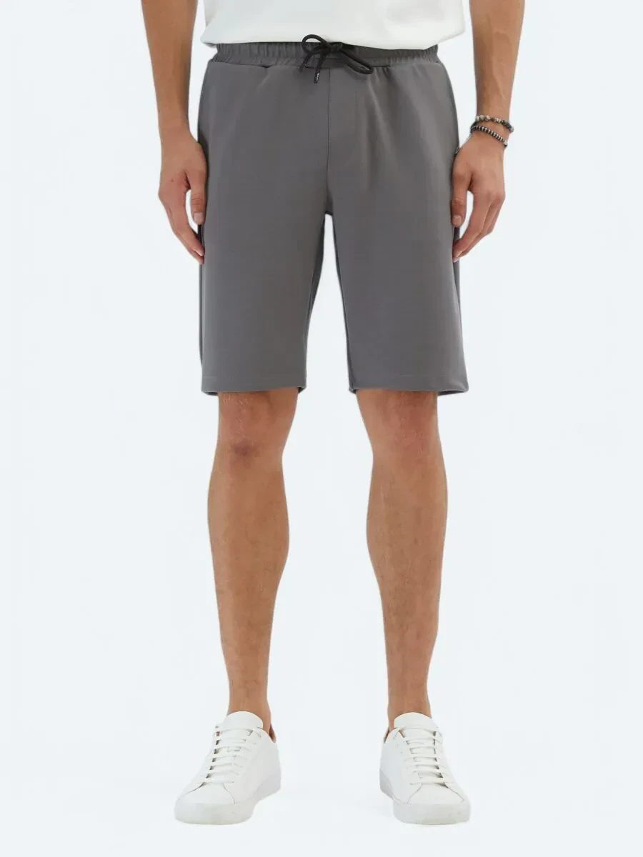 Antrasit Düz Örme Jogging Fit Spor Bermuda - 2