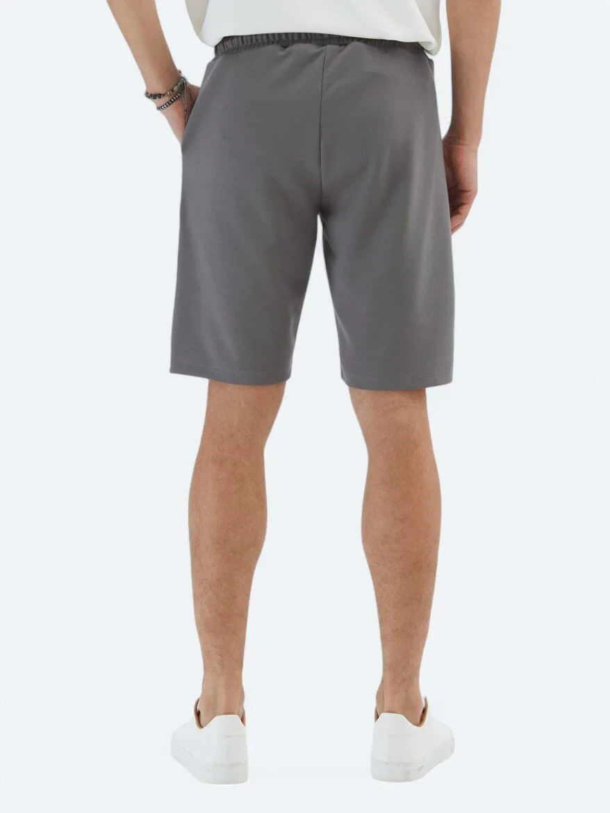 Antrasit Düz Örme Jogging Fit Spor Bermuda - 5