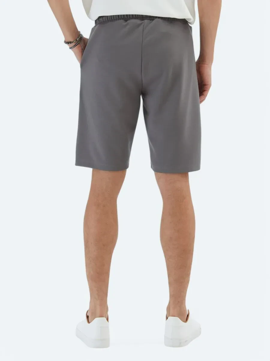 Antrasit Düz Örme Jogging Fit Spor Bermuda - 5