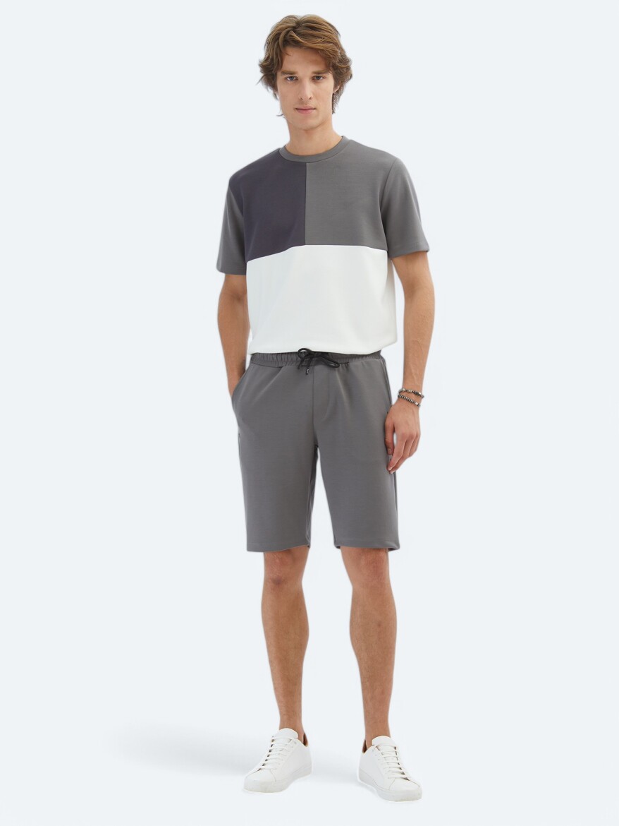 Antrasit Düz Örme Jogging Fit Spor Bermuda - 1