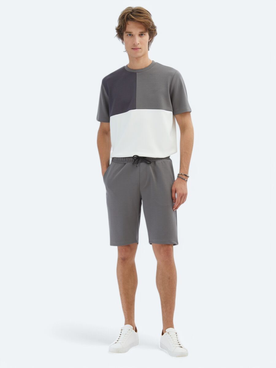 Antrasit Düz Örme Jogging Fit Spor Bermuda - 1