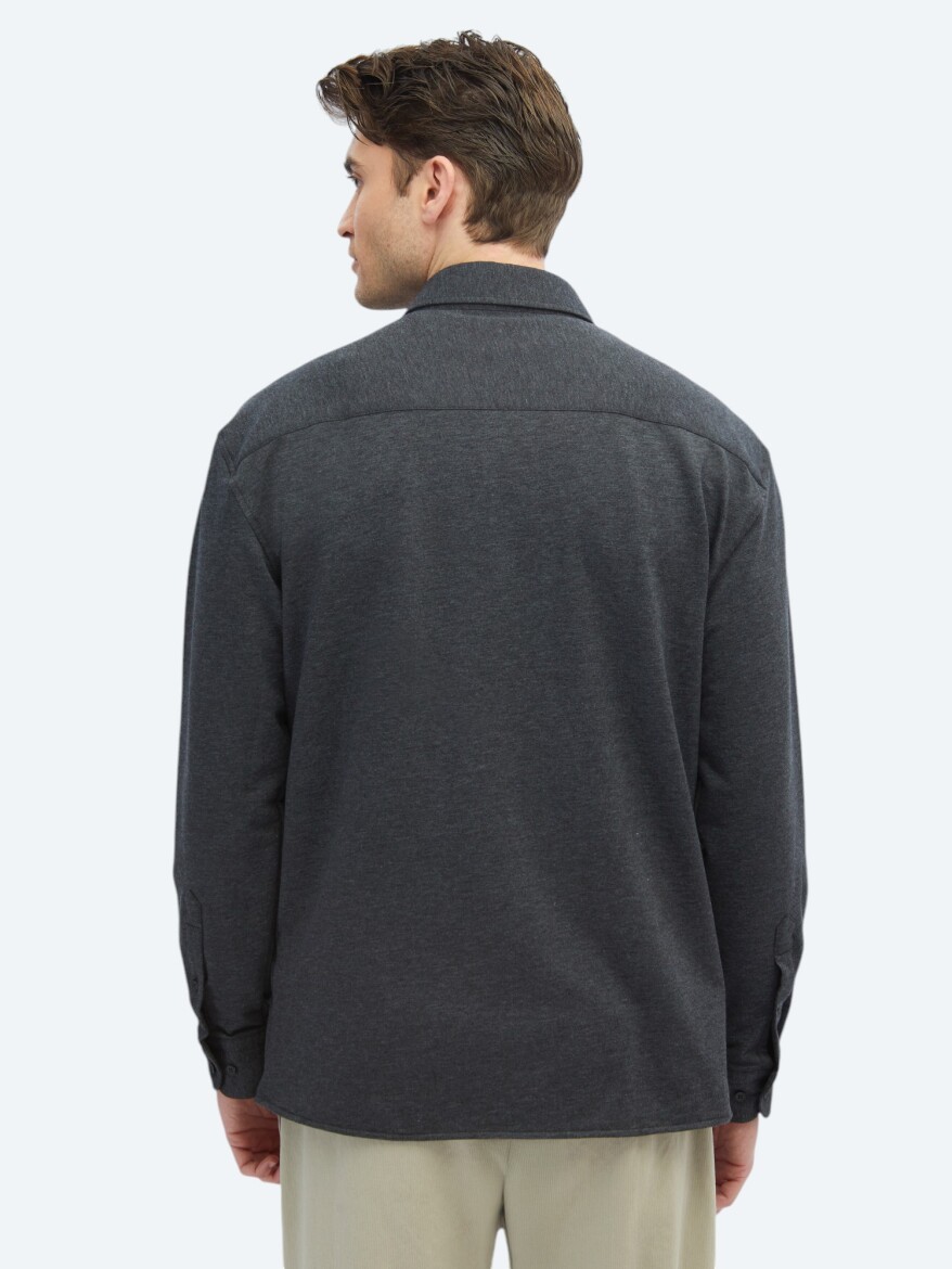 Antrasit Düz Oversize Fit Uzun Casual Pamuk Karışımlı Gömlek - 6