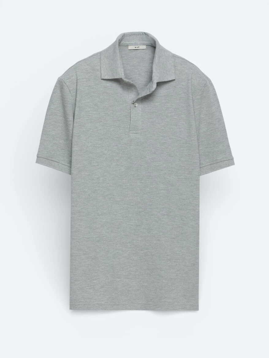 Antrasit Düz Polo Yaka Pamuk Karışımlı T-Shirt 