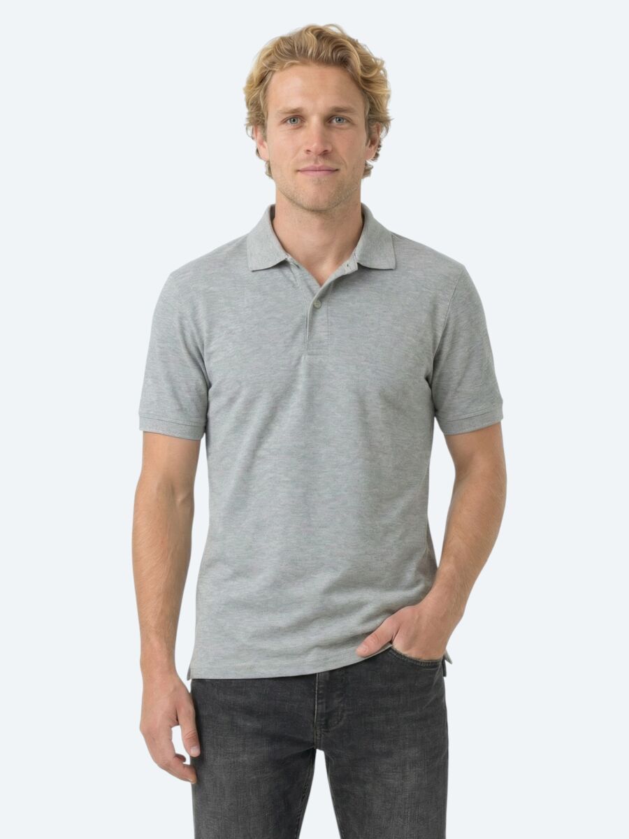 Antrasit Düz Polo Yaka Pamuk Karışımlı T-Shirt - 1