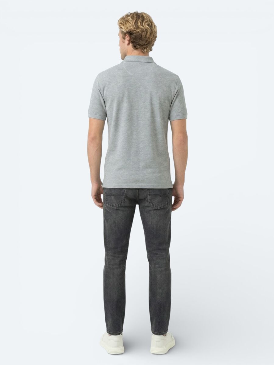 Antrasit Düz Polo Yaka Pamuk Karışımlı T-Shirt - 4
