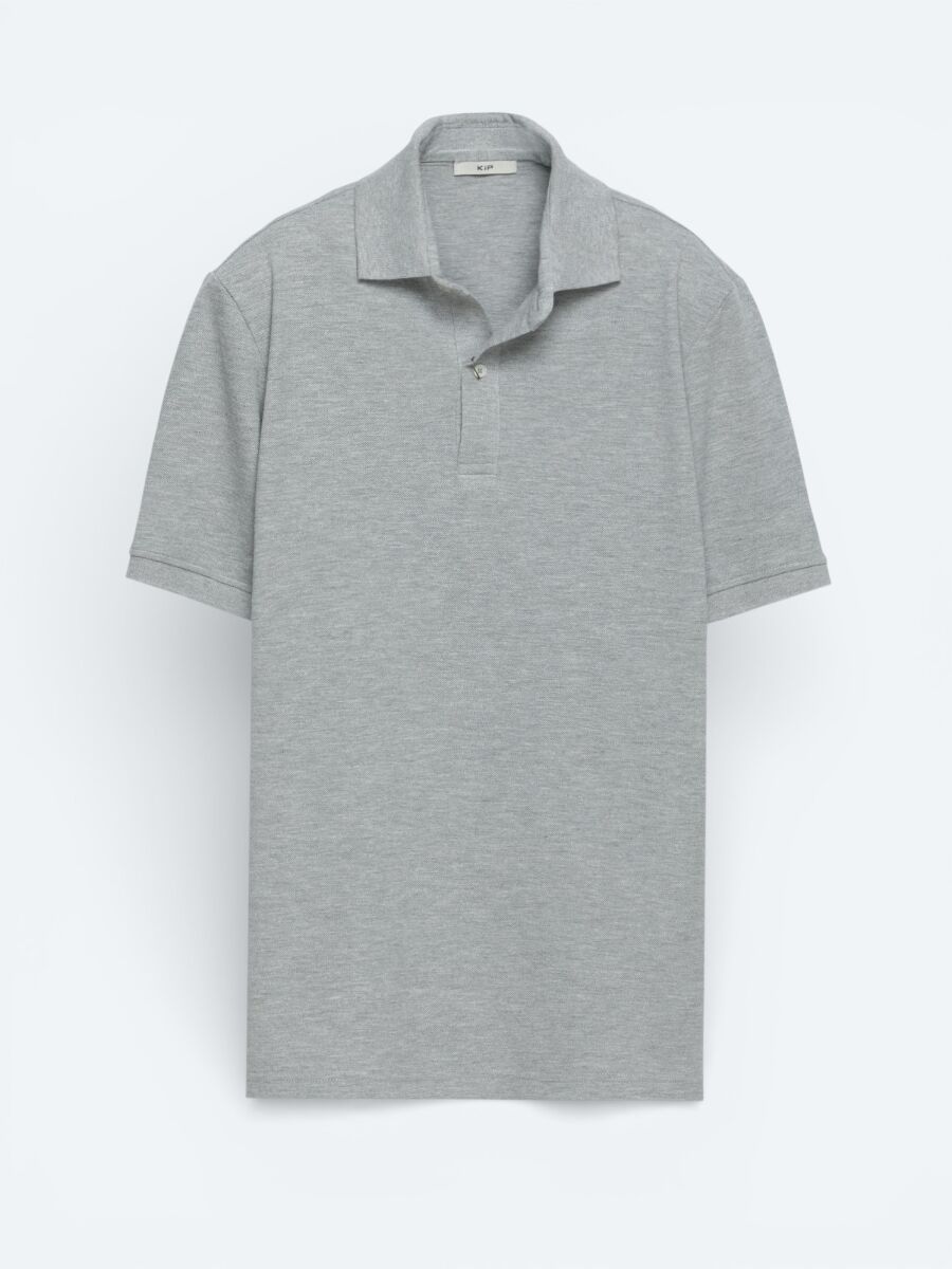 Antrasit Düz Polo Yaka Pamuk Karışımlı T-Shirt - 5