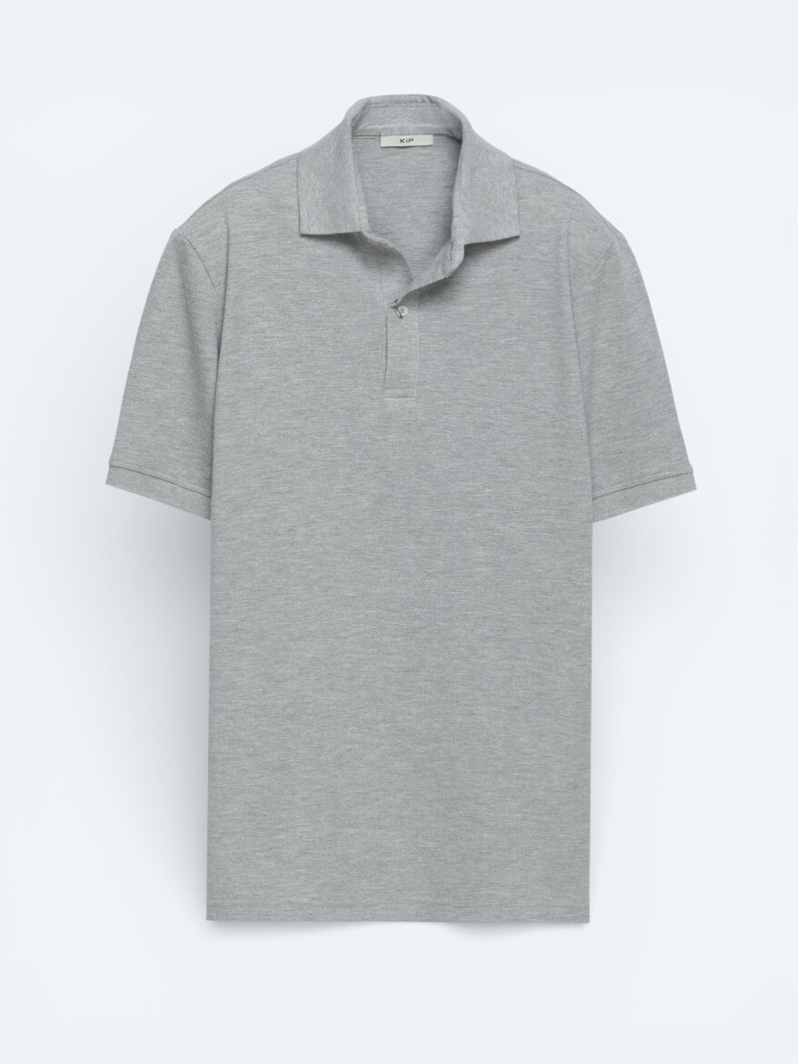 Antrasit Düz Polo Yaka Pamuk Karışımlı T-Shirt - 5
