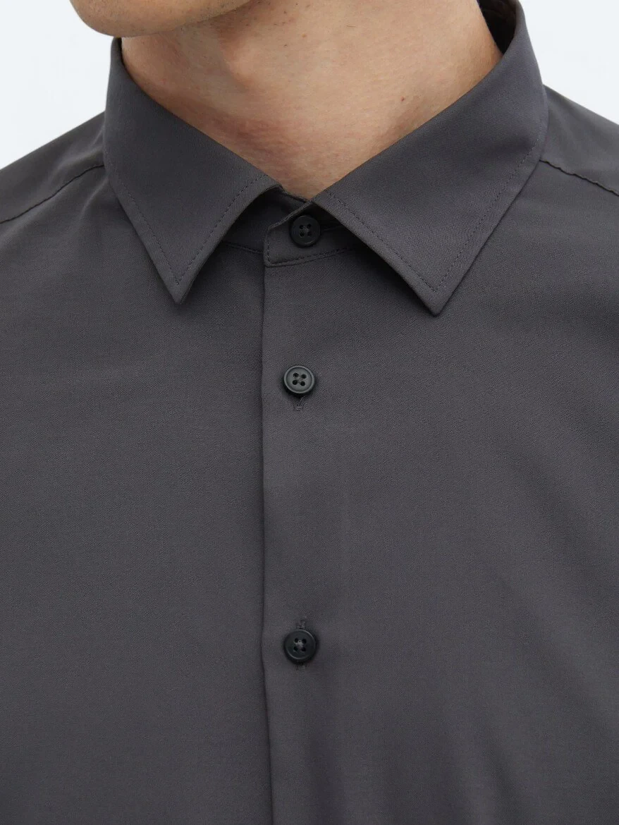 Antrasit Düz Regular Fit Dokuma Casual Gömlek 