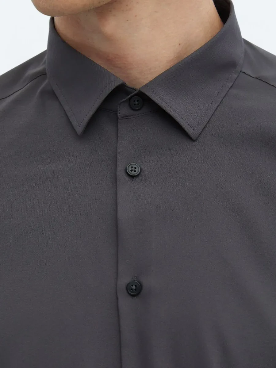 Antrasit Düz Regular Fit Dokuma Casual Gömlek - 4