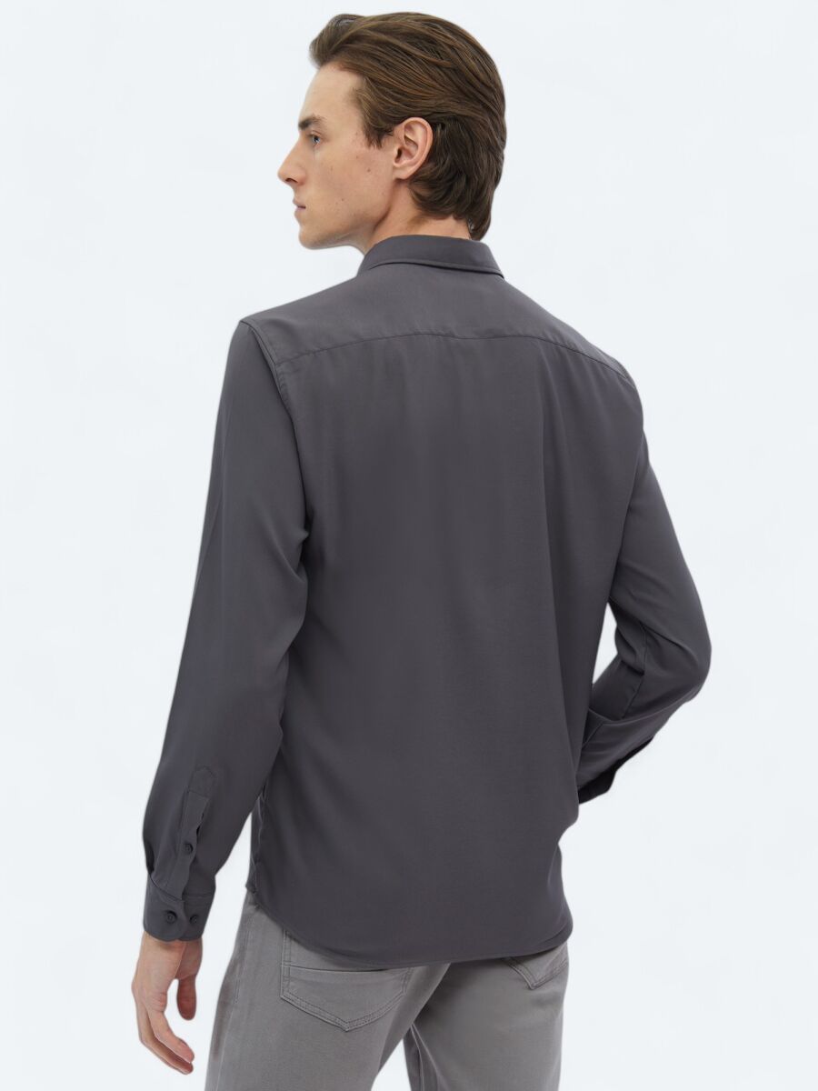 Antrasit Düz Regular Fit Dokuma Casual Gömlek - 5