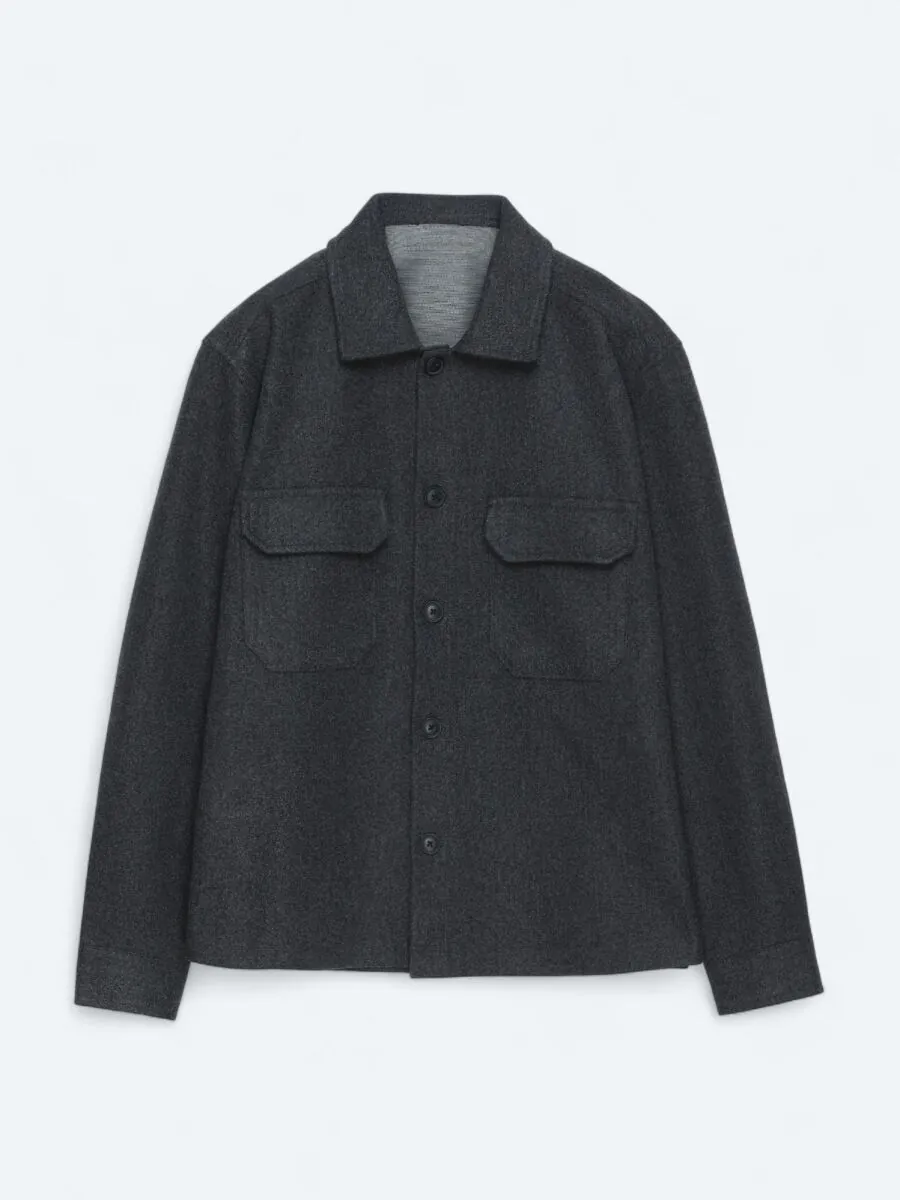 Antrasit Düz Regular Fit Dokuma Overshırt - 6