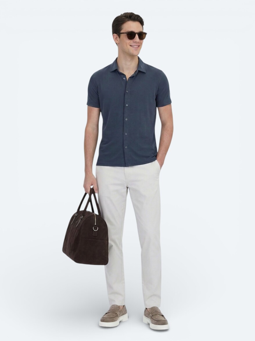 Antrasit Düz Regular Fit Kısa Casual Gömlek - 4