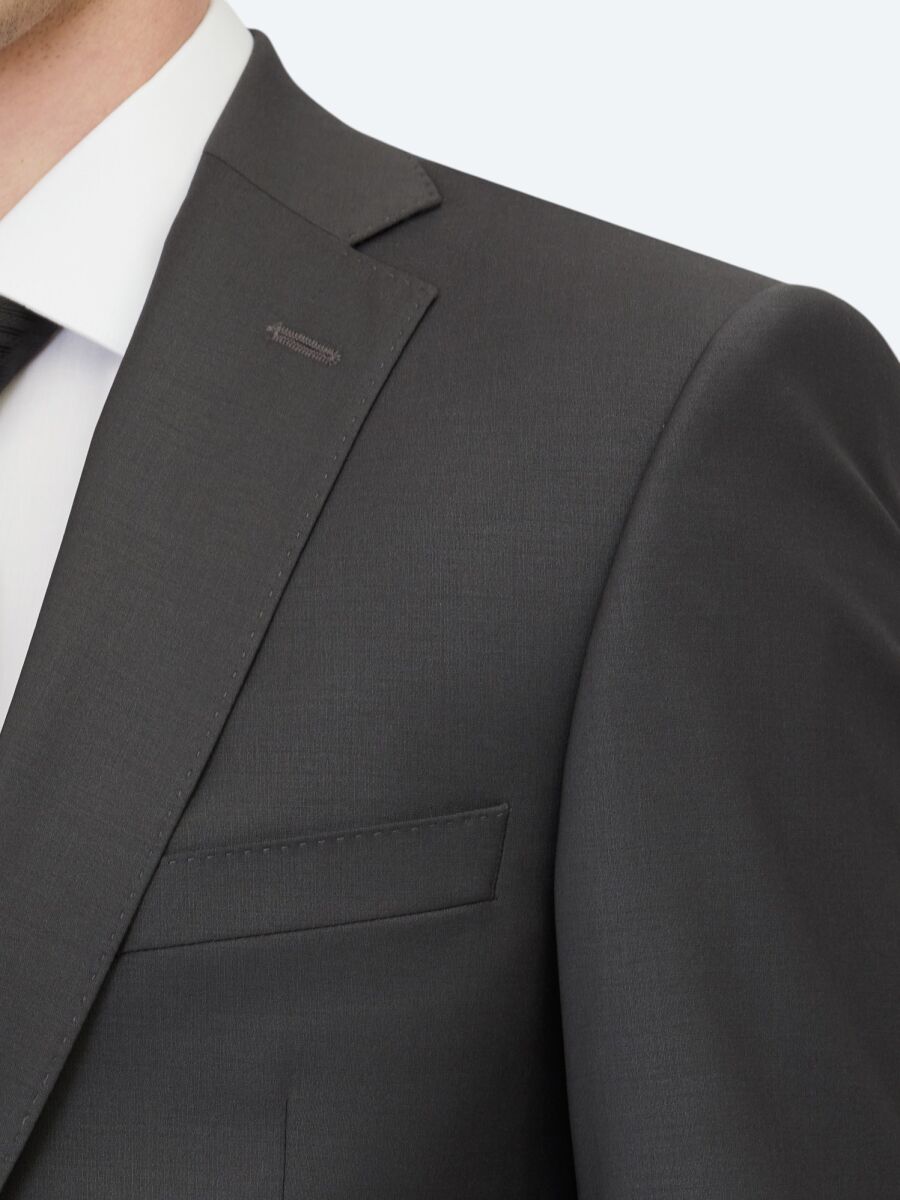 Antrasit Düz Slim Fit Yün Karışımlı Takım Elbise - 4