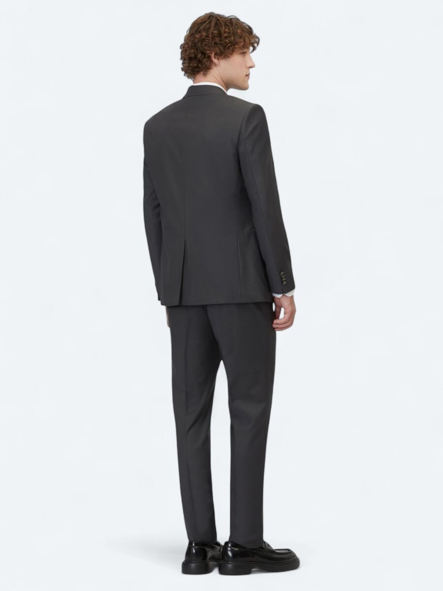 Antrasit Düz Slim Fit Yün Karışımlı Takım Elbise - 5