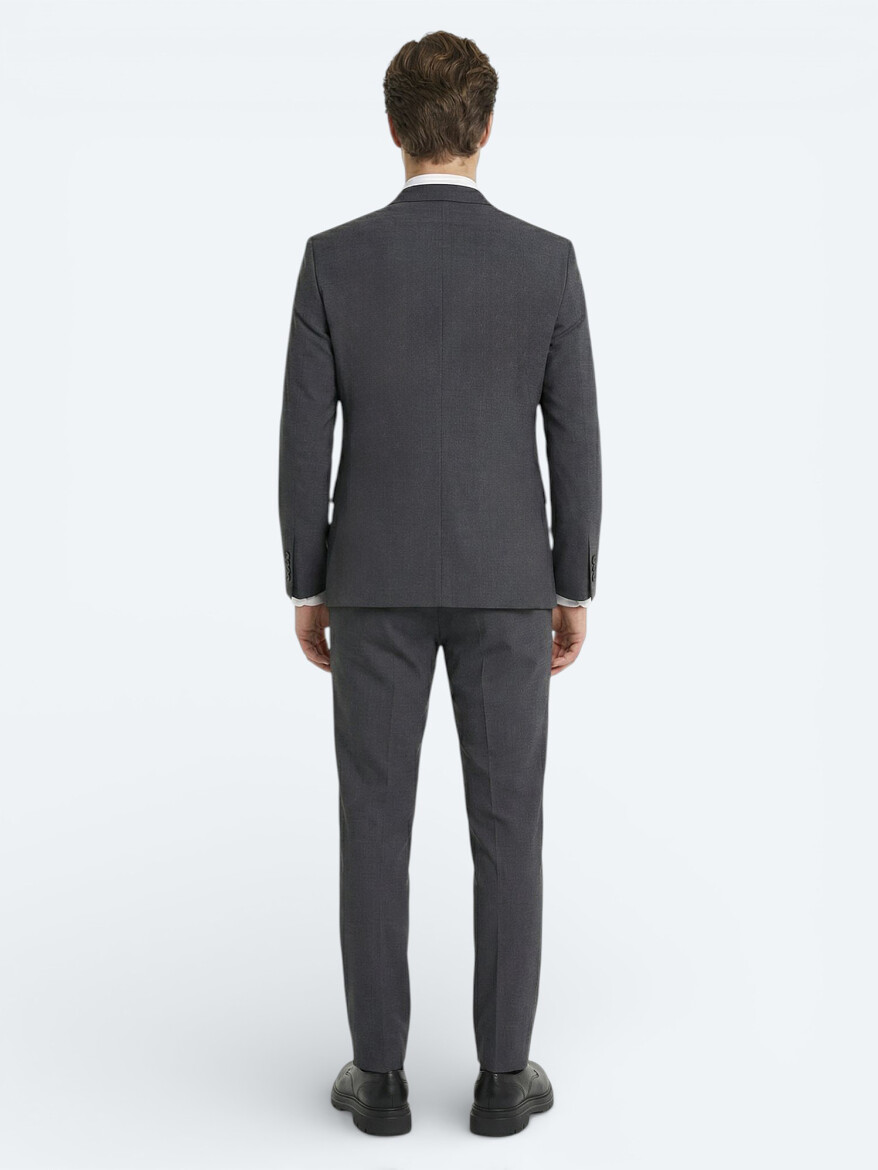 Antrasit Düz Slim Fit Yün Karışımlı Takım Elbise - 4