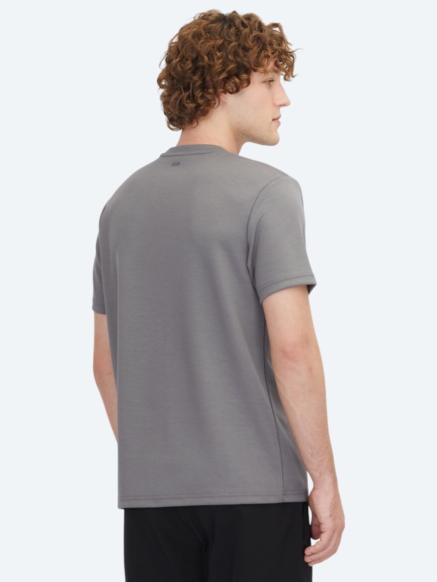 Antrasit Düz Bisiklet Yaka T-Shirt - 4