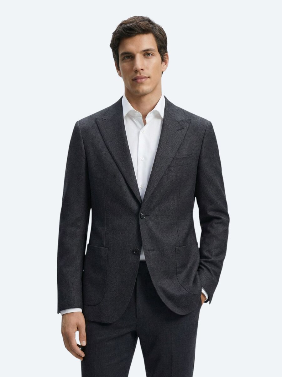 Antrasit Fitilli Modern Fit %100 Yün Ceket - 1