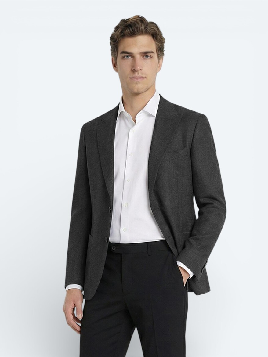 Antrasit Fitilli Modern Fit %100 Yün Ceket - KİP
