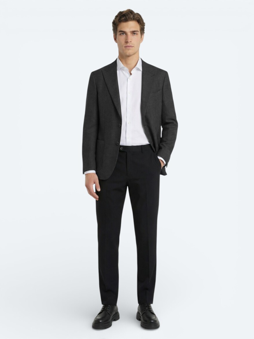 Antrasit Fitilli Modern Fit %100 Yün Ceket - 3