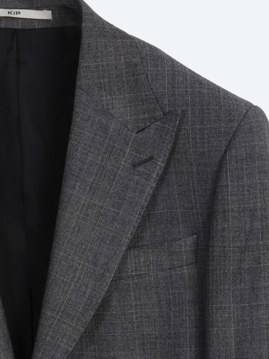 Antrasit Kareli Modern Fit Yün Karışımlı Takım Elbise - 8