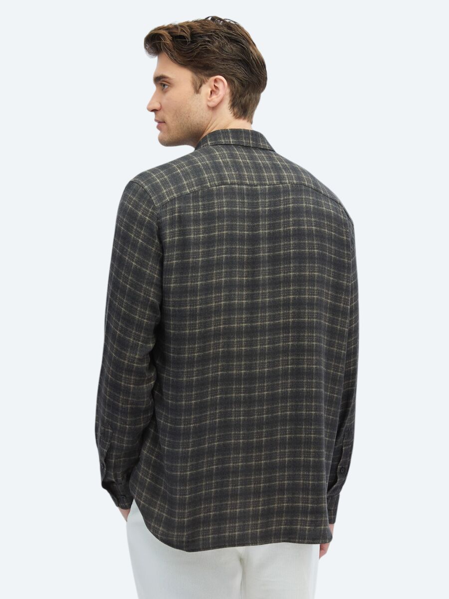 Antrasit Kareli Regular Fit Uzun Dokuma Casual Gömlek - 5