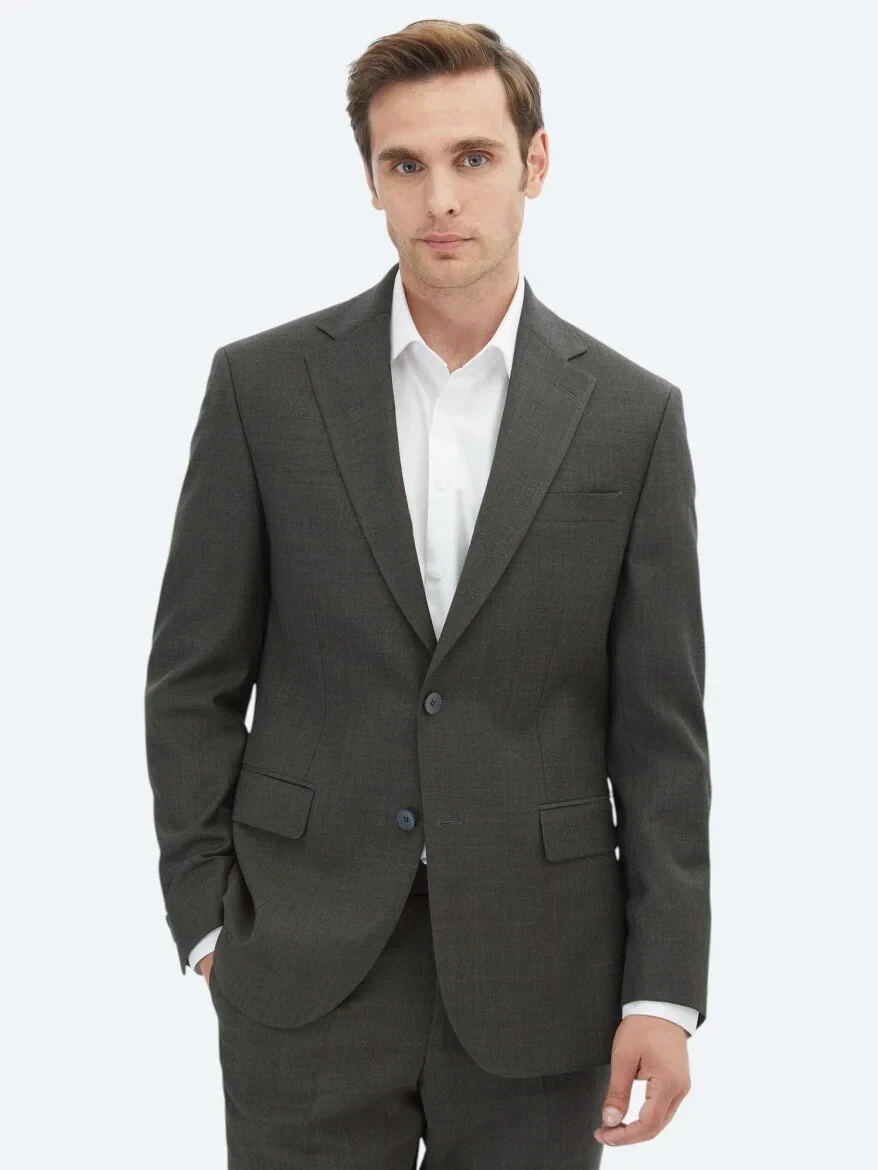 Antrasit Kareli Slim Fit Yün Karışımlı Takım Elbise - 1