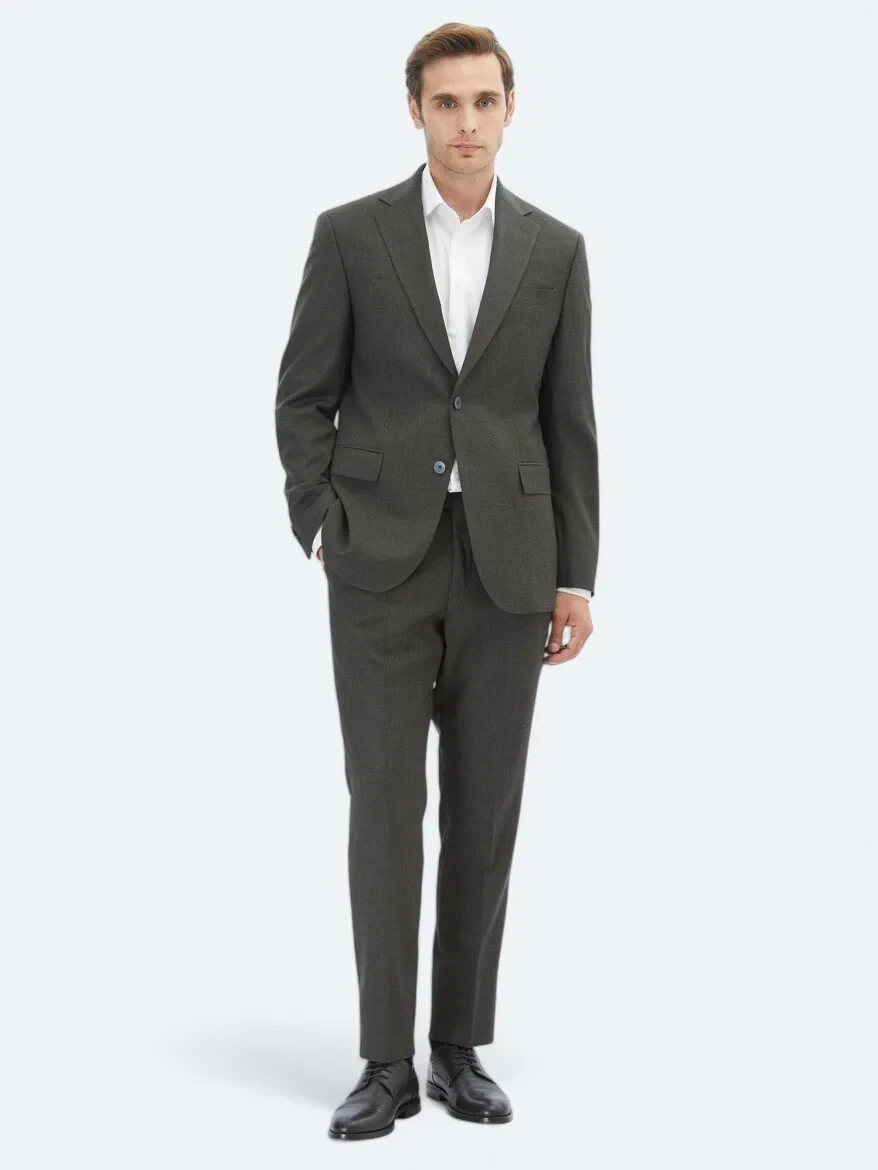 Antrasit Kareli Slim Fit Yün Karışımlı Takım Elbise - 2