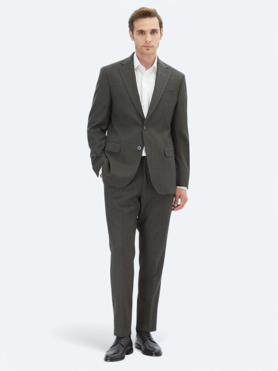 Antrasit Kareli Slim Fit Yün Karışımlı Takım Elbise - 2