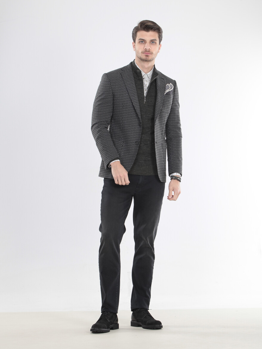 Antrasit Mikro Modern Fit Ceket - 1